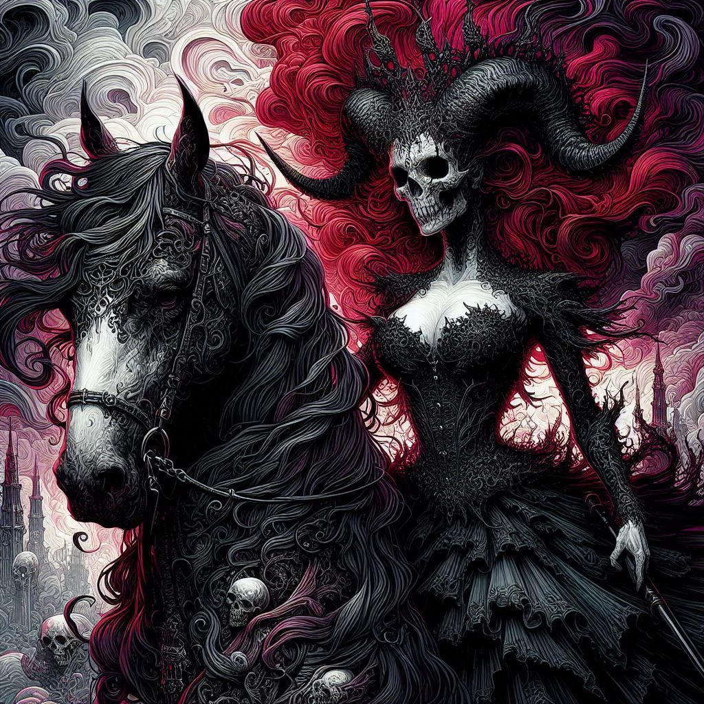 Mujer demonio malvada y su indomable caballo negro....