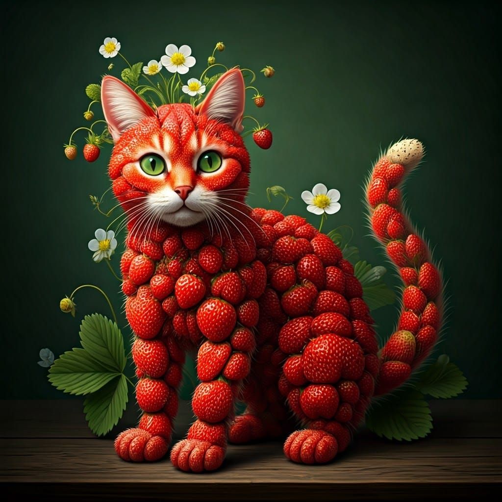 Strawberry Fusion Cat  by @Dee