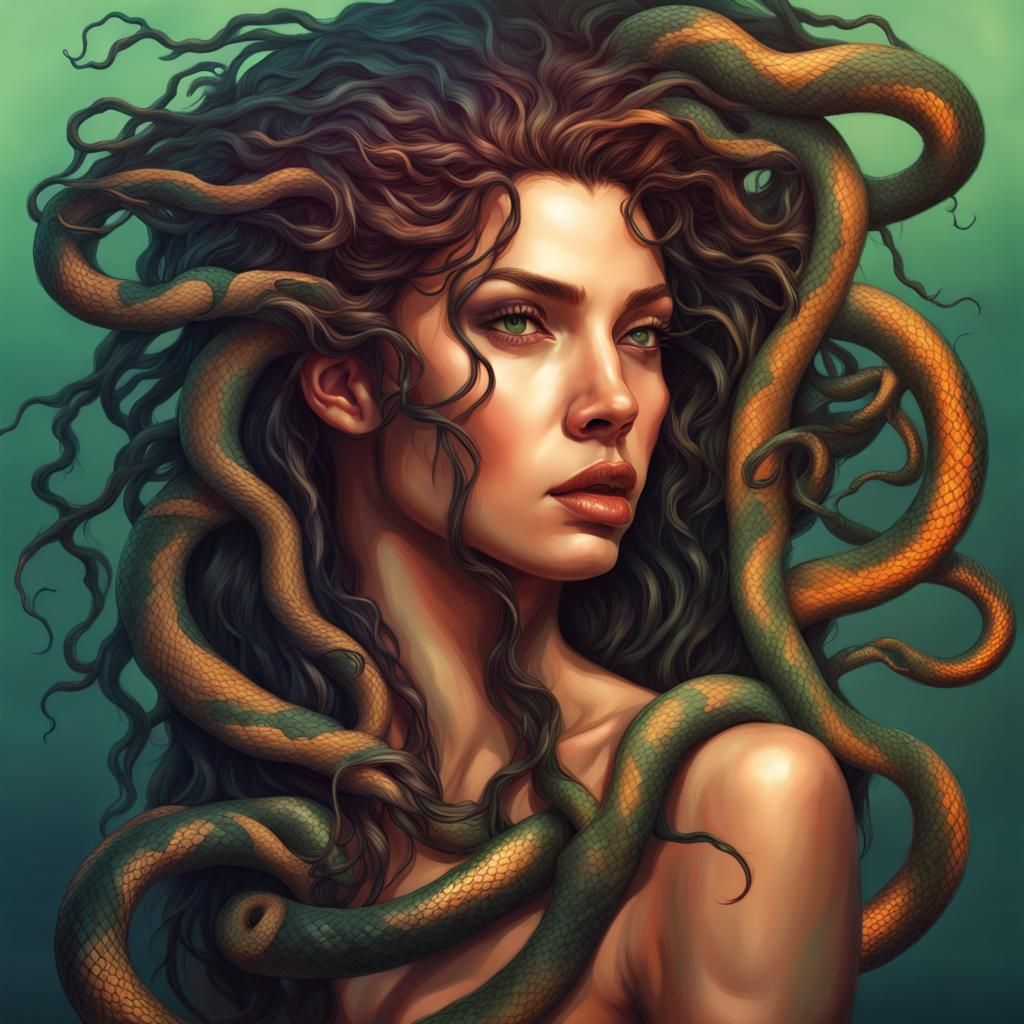 medusa snakes for hair gorgon head - AI Generated Artwork - NightCafe  Creator