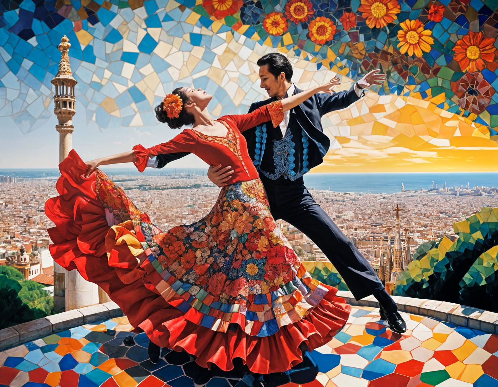Flamenco Dancers above Parc Guell, Barcelona (Edited version...