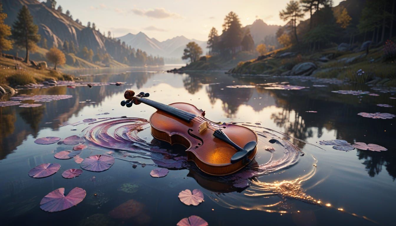 Violin Lake: Ethereal Watercolor Concept Art