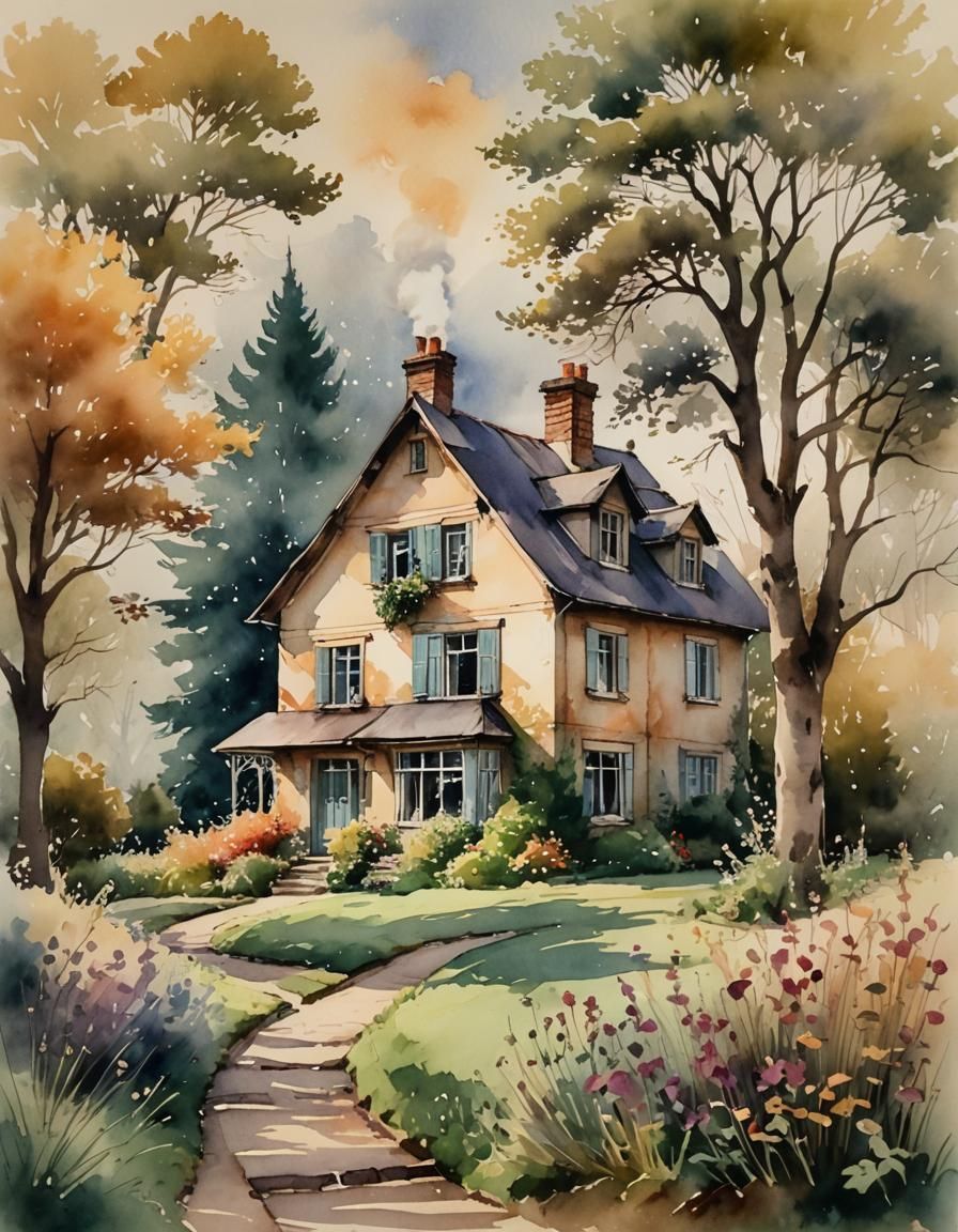 Watercolor Country House
