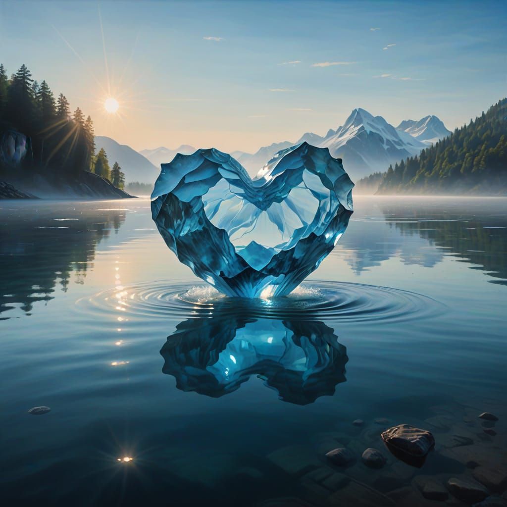 Surrealistic Oil Painting of a Crystal Clear Blue Iceberg He...