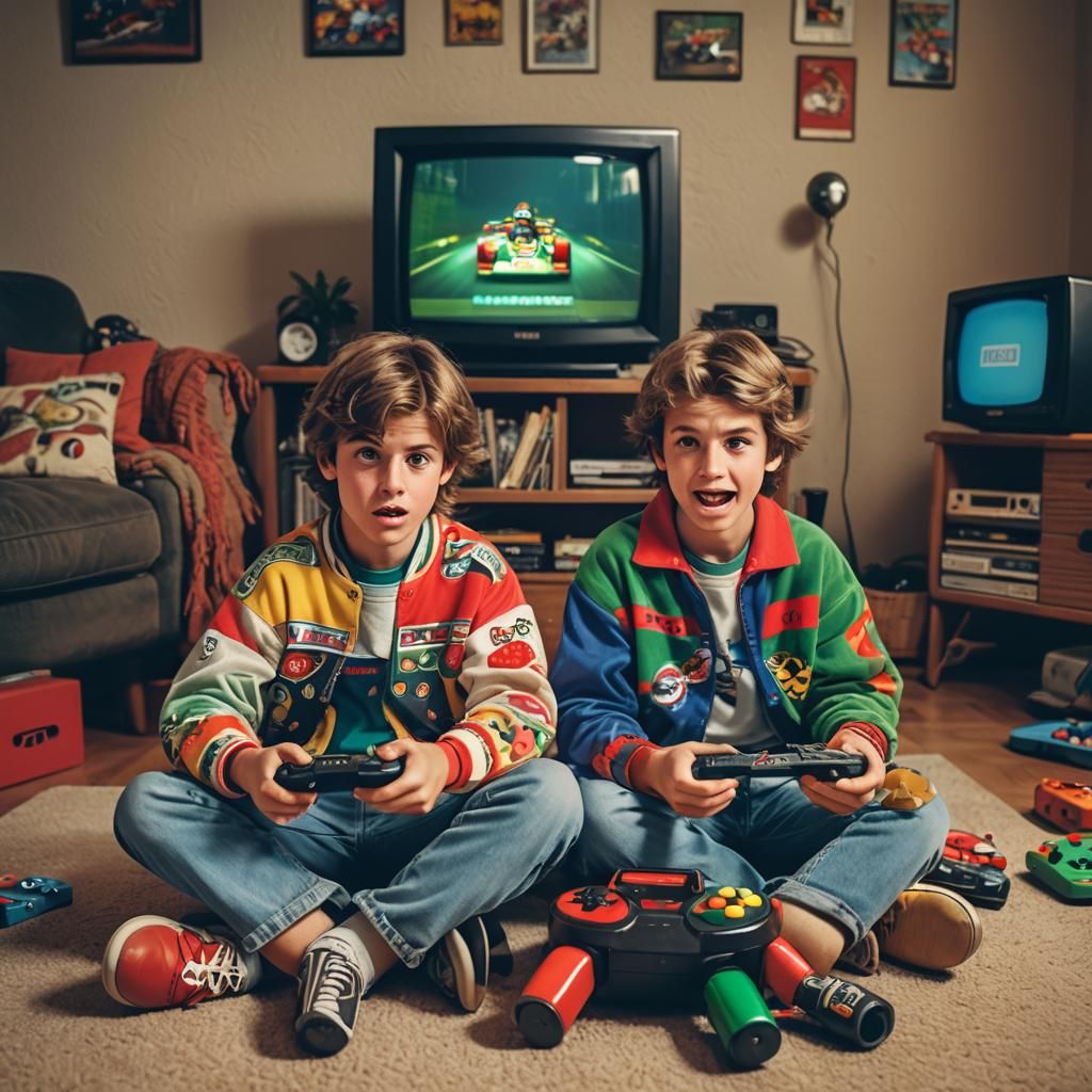 Two siblings sitting cross-legged on the floor, engaged in a...