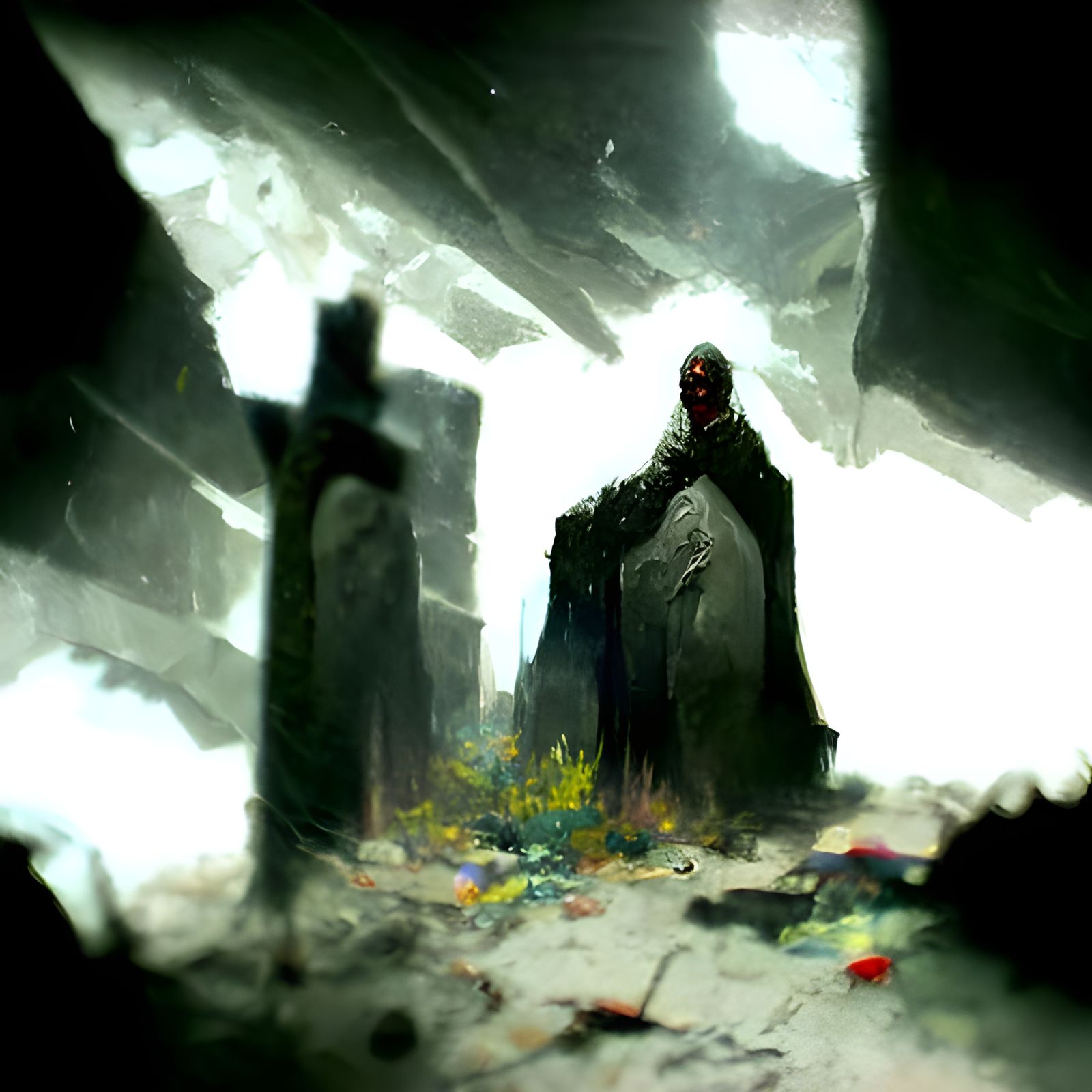 Rubble of shining stones underneath the ground