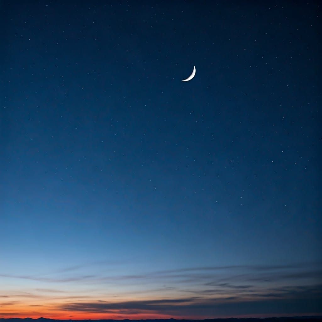 Dark Blue Night Sky with Crescent Moon and Twinkling Stars
