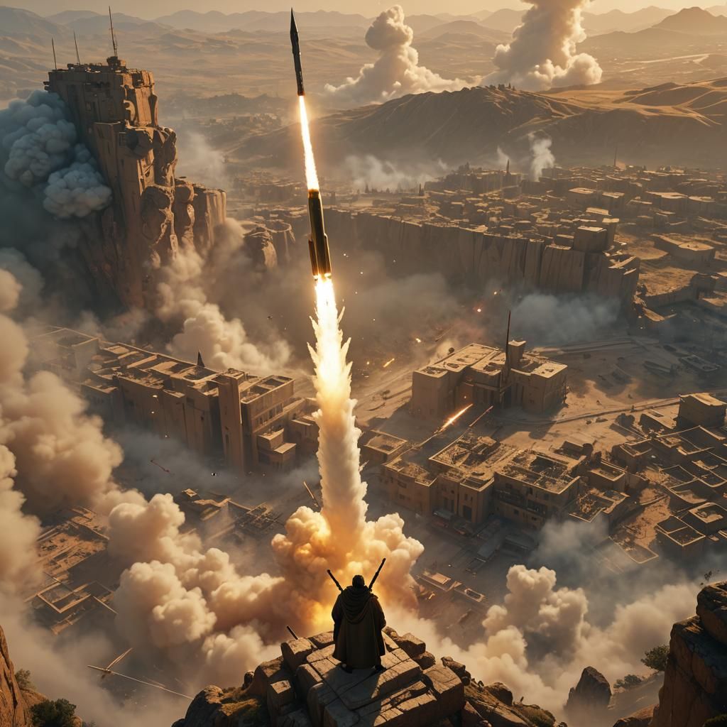 Hassan Nasrallah and Incoming Missile, Digital Art