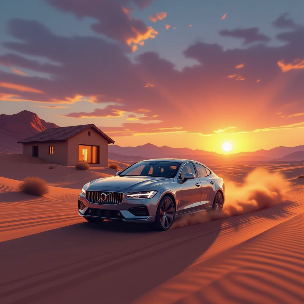 Luxury Car Speeds Through Desert Sands