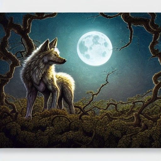 Elemental Wolf Under Moonlit Sky