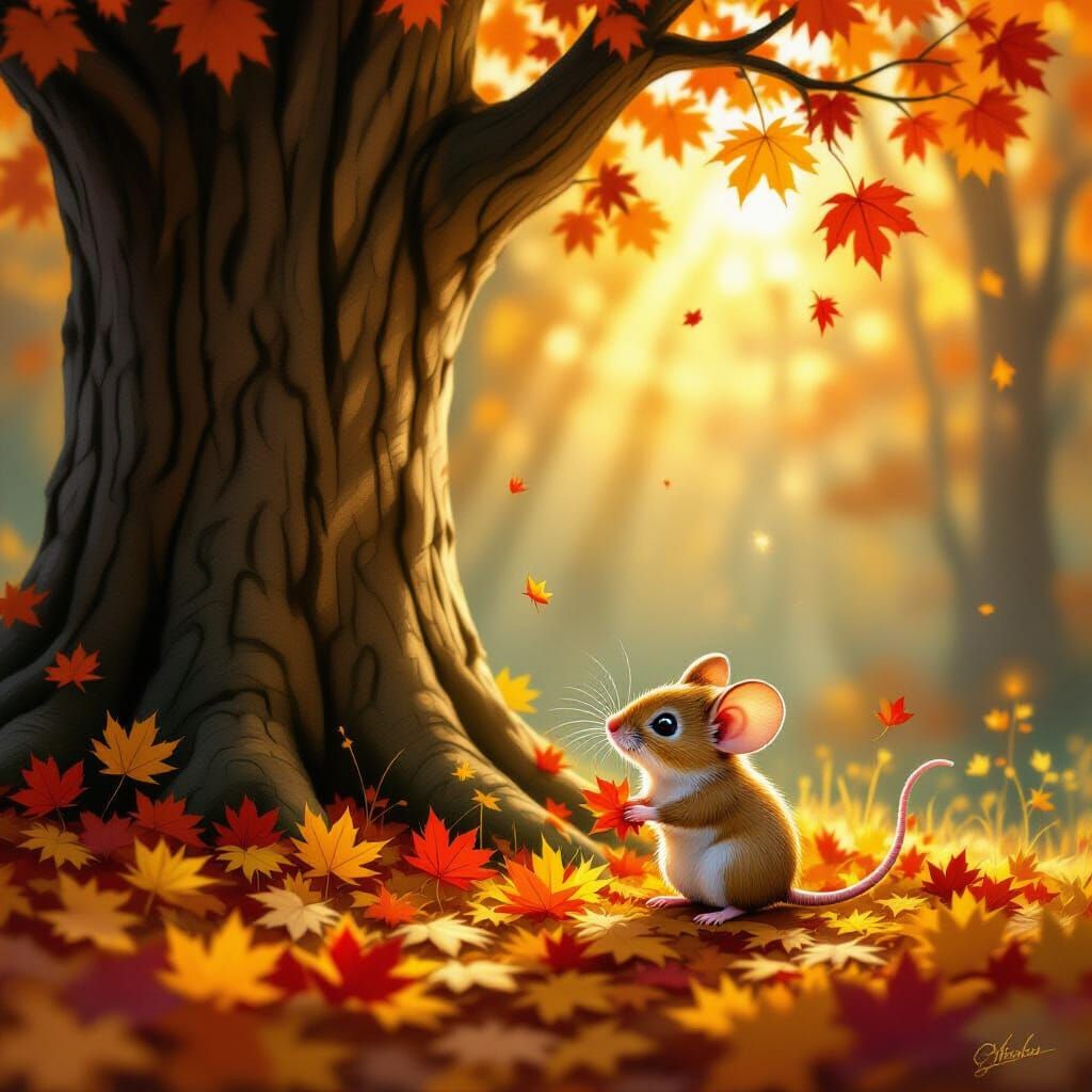 Little mouse play with autumn.  by @Terminus