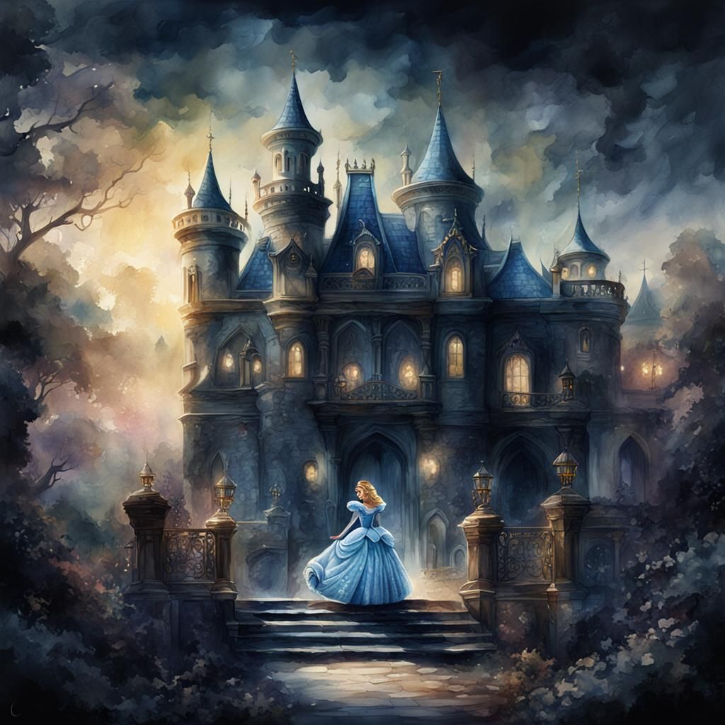Dark and Moody Watercolor Art of Cinderella