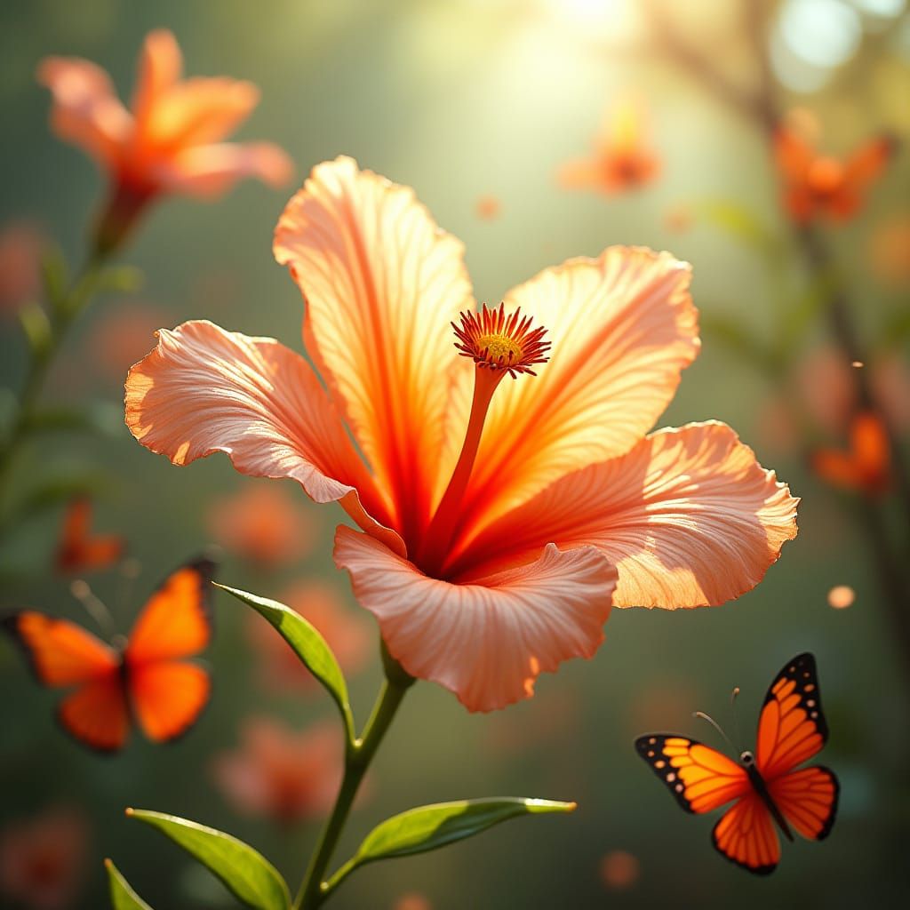 פרח יפה צומח בשדה  עם פרפרים