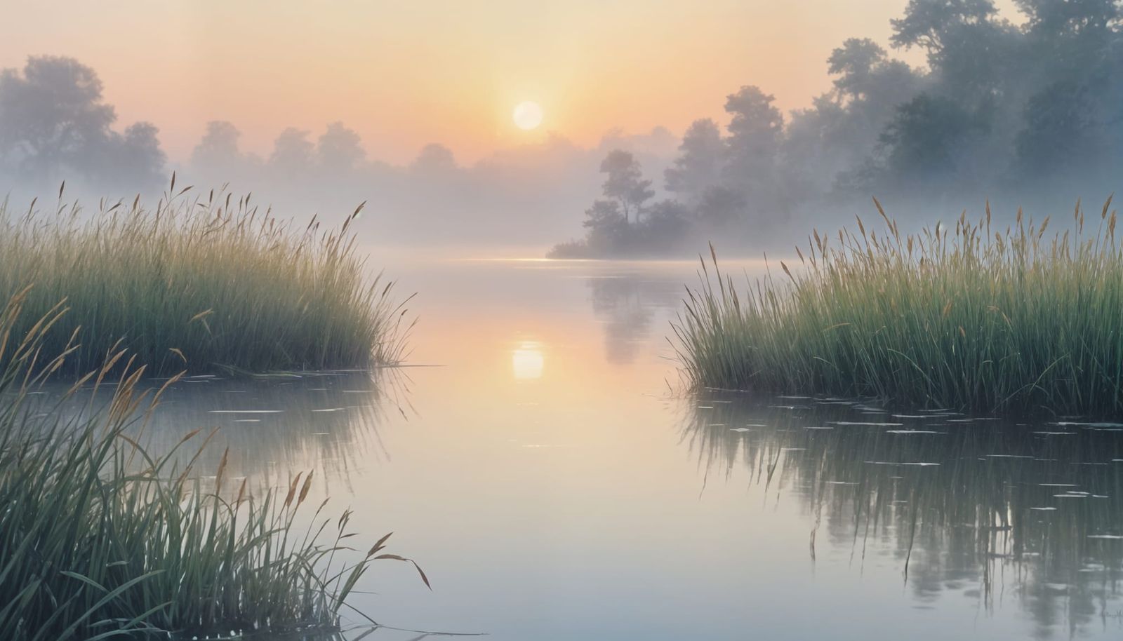 Impressionistic Lakeside Dawn Watercolor Painting