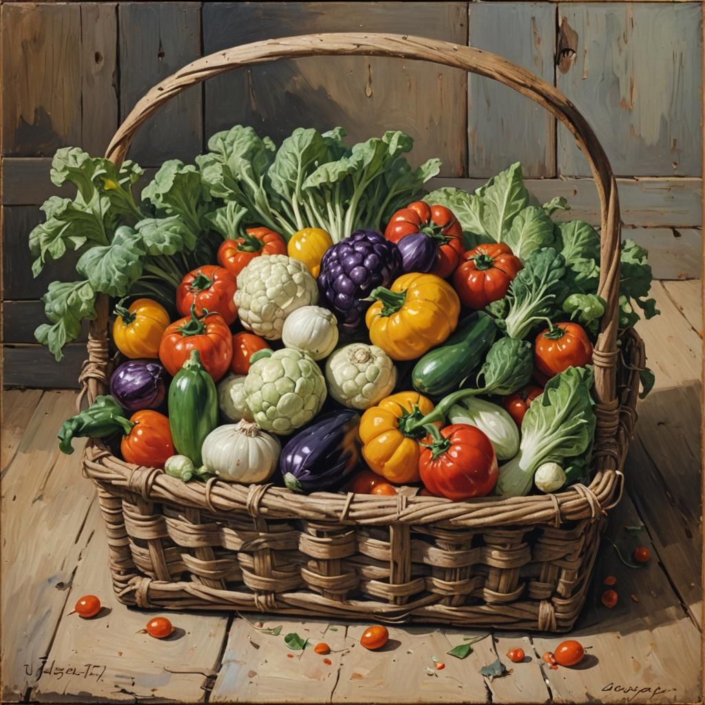 Vegetable in a wooden basket - AI Generated Artwork - NightCafe Creator