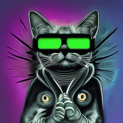 Cat with sunglasses synthwave H.R. Giger - AI Generated Artwork ...