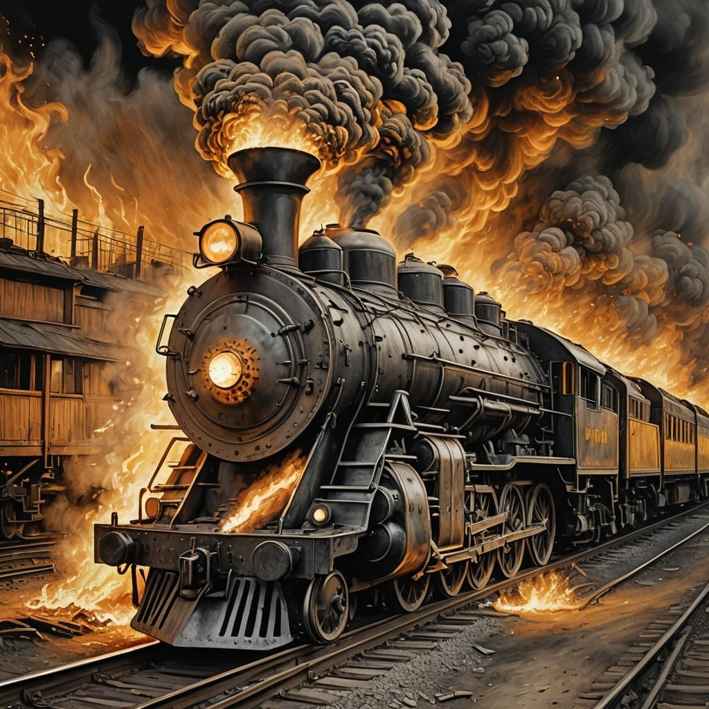 Locomotive on fire
