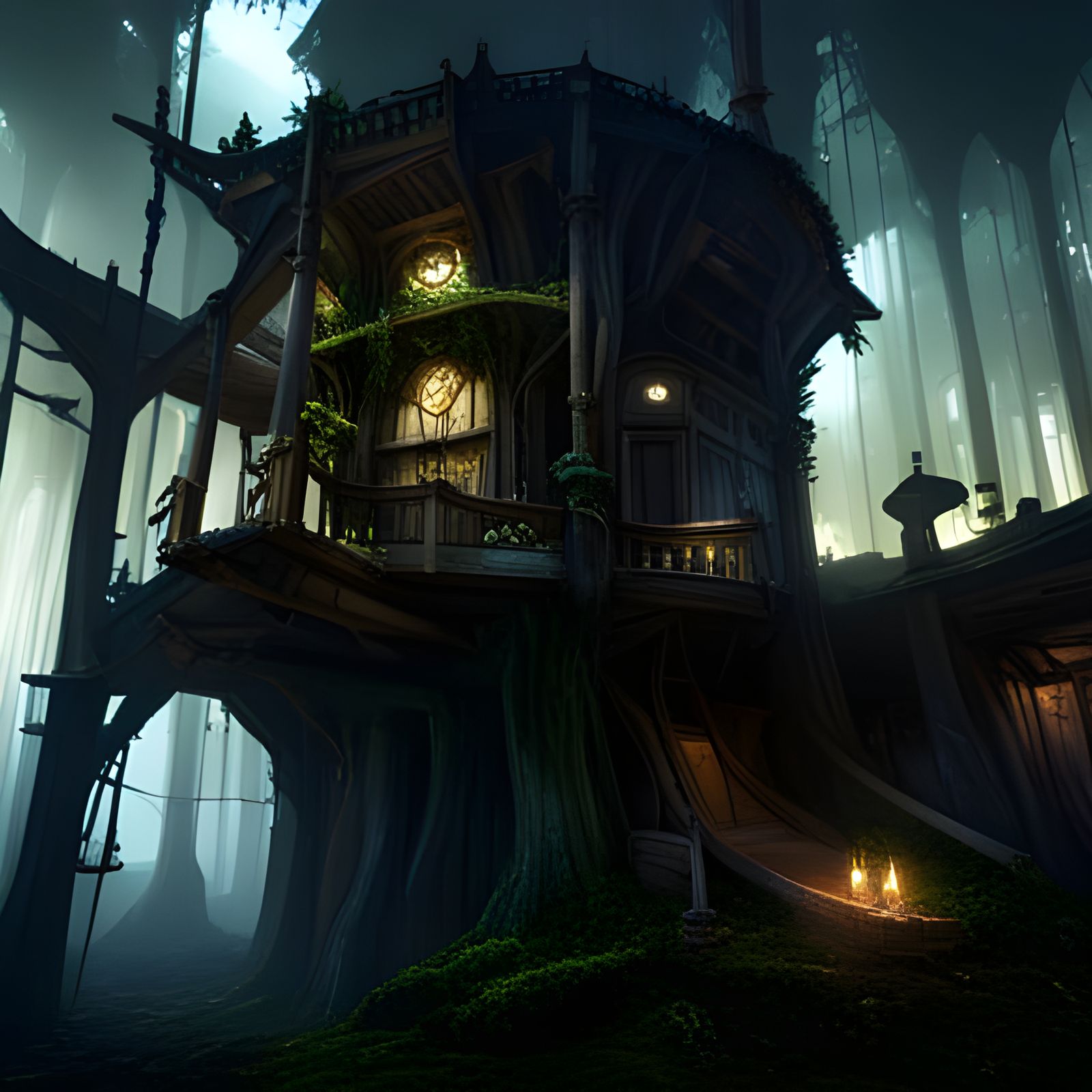 Mysterious Treehouse AI Generated Artwork NightCafe Creator