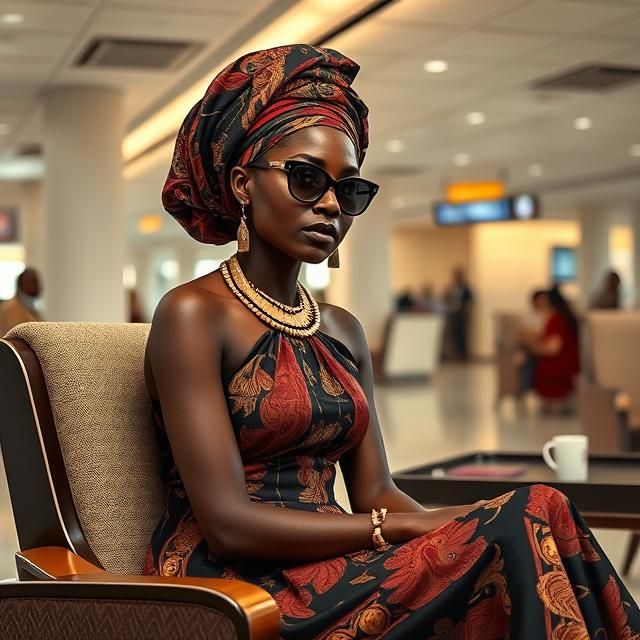 BLACK GHANAIAN FEMALE DRESSED IN A KENTE KABA AND SLIT EVENING GOWN WITH GLASSES AND ACCENTUATED WITH A KENTE HEADWRAP S...