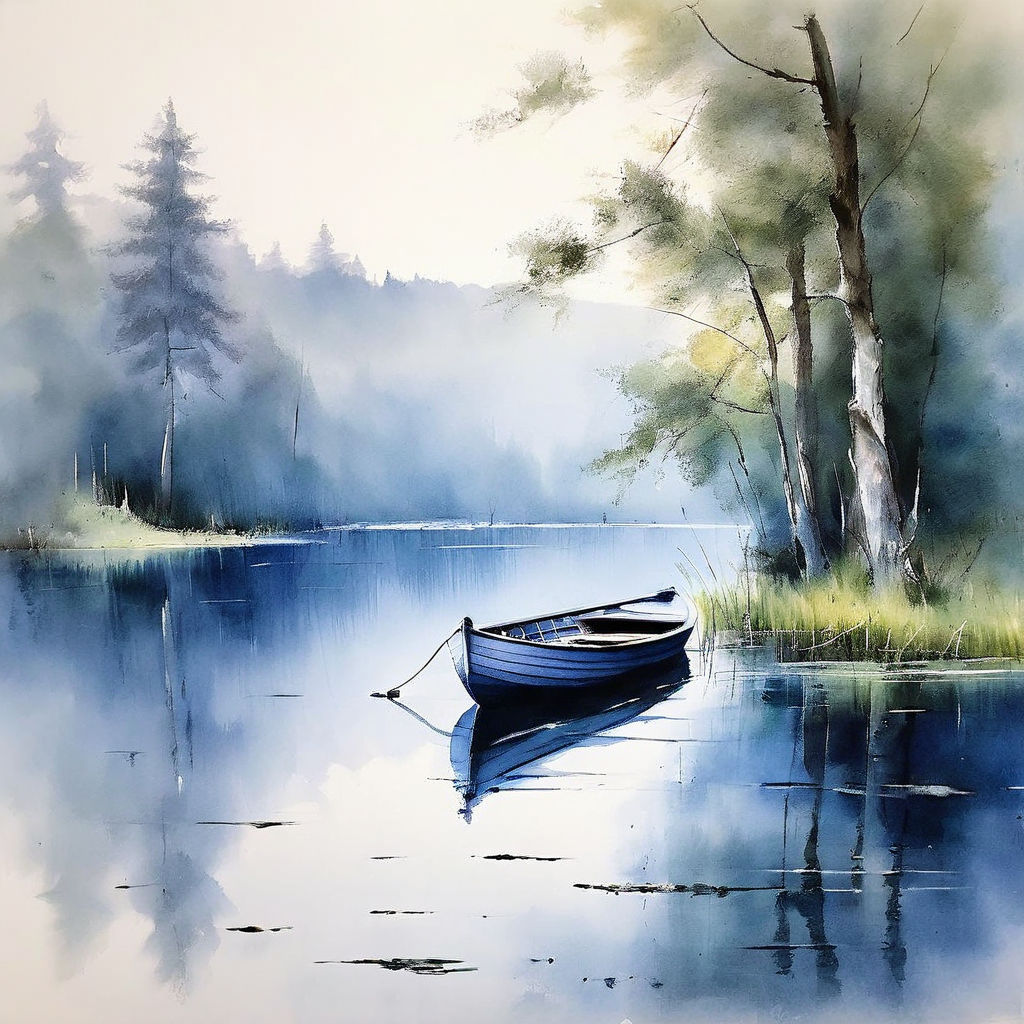 Small moored boat on a lake #1p