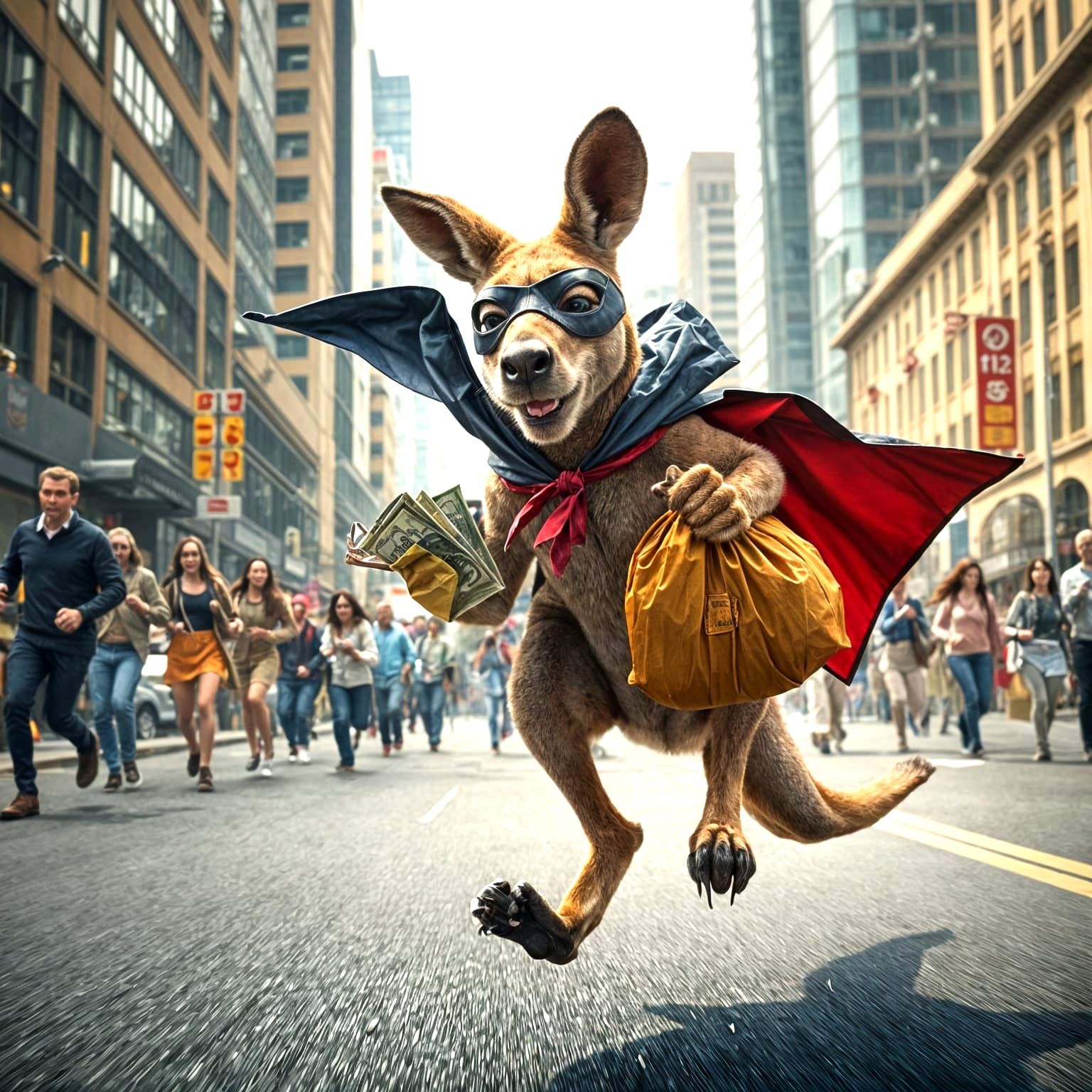 A bank robbing kangaroo fleeing at a furious pace!   by @ArtByAj