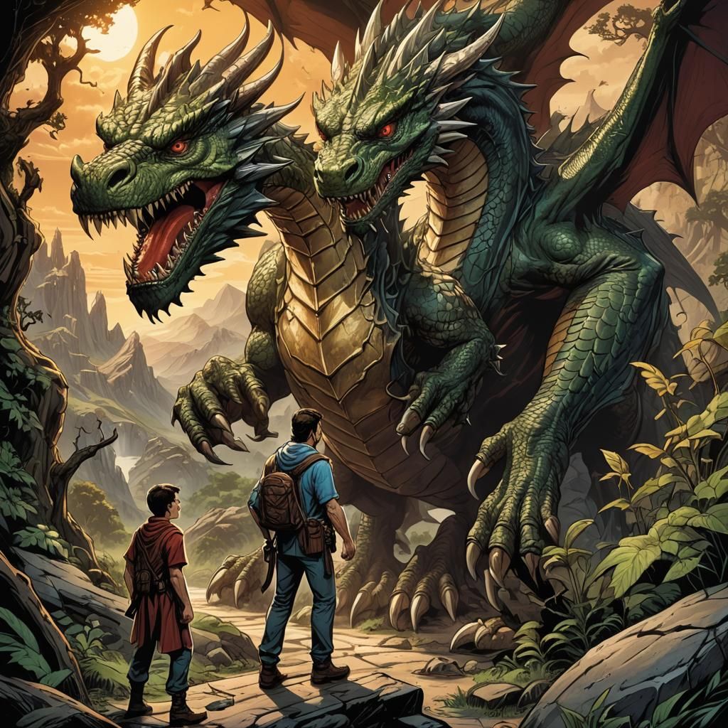The young man who followed a path of curiosity finds a great treasure guarded by a Wise and Fierce Dragon