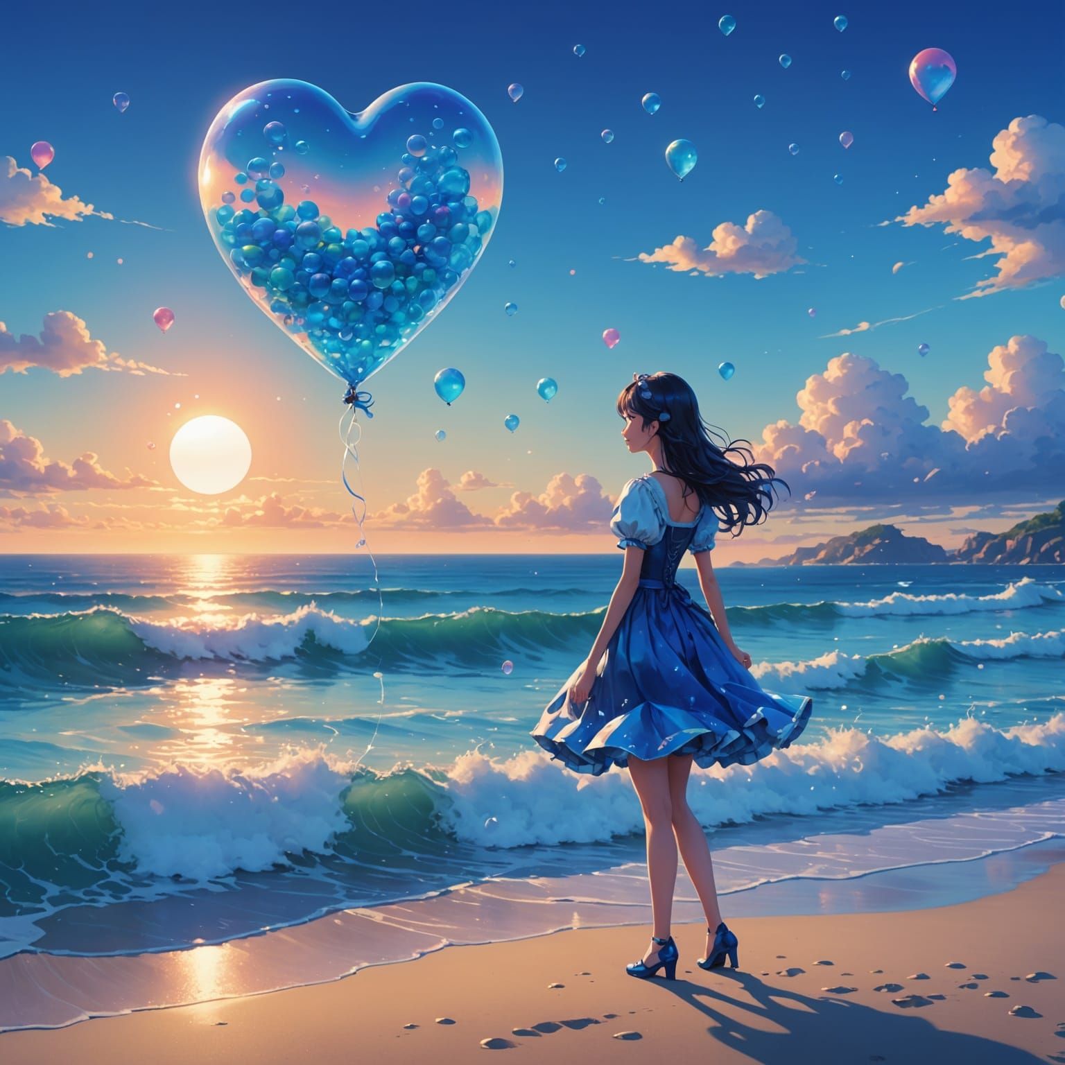 Enchanting Anime Princess Releases Heart-Shaped Bubbles