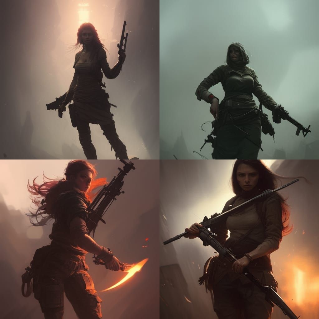 Woman in war, holding weapon