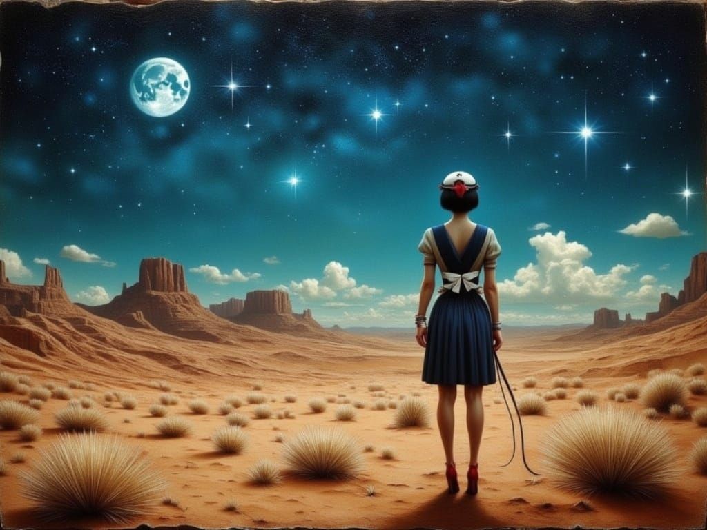 Desert Lonely woman of loving grace seeks her Star to have and hold <lora:Silent:1.0> 