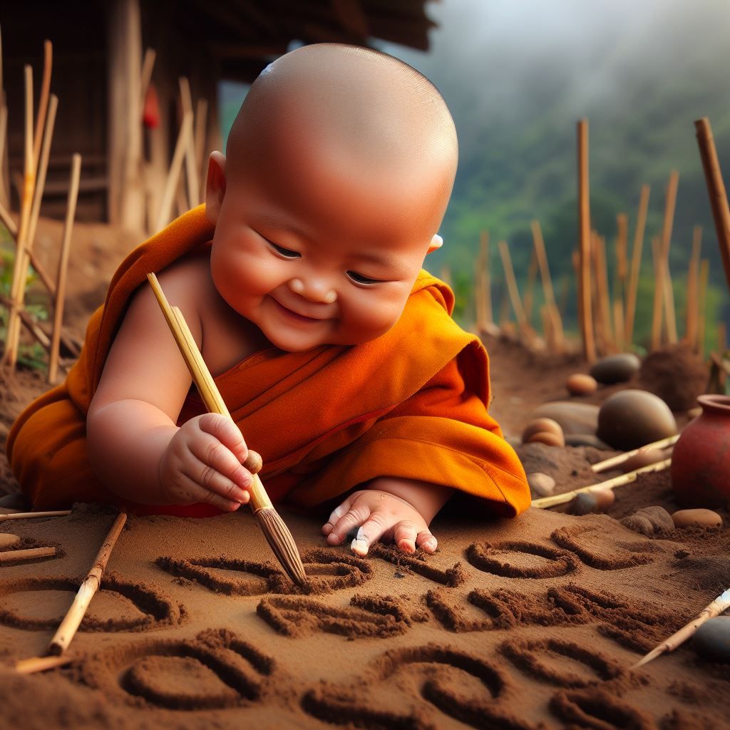 Thien Yeu practicing alphabet