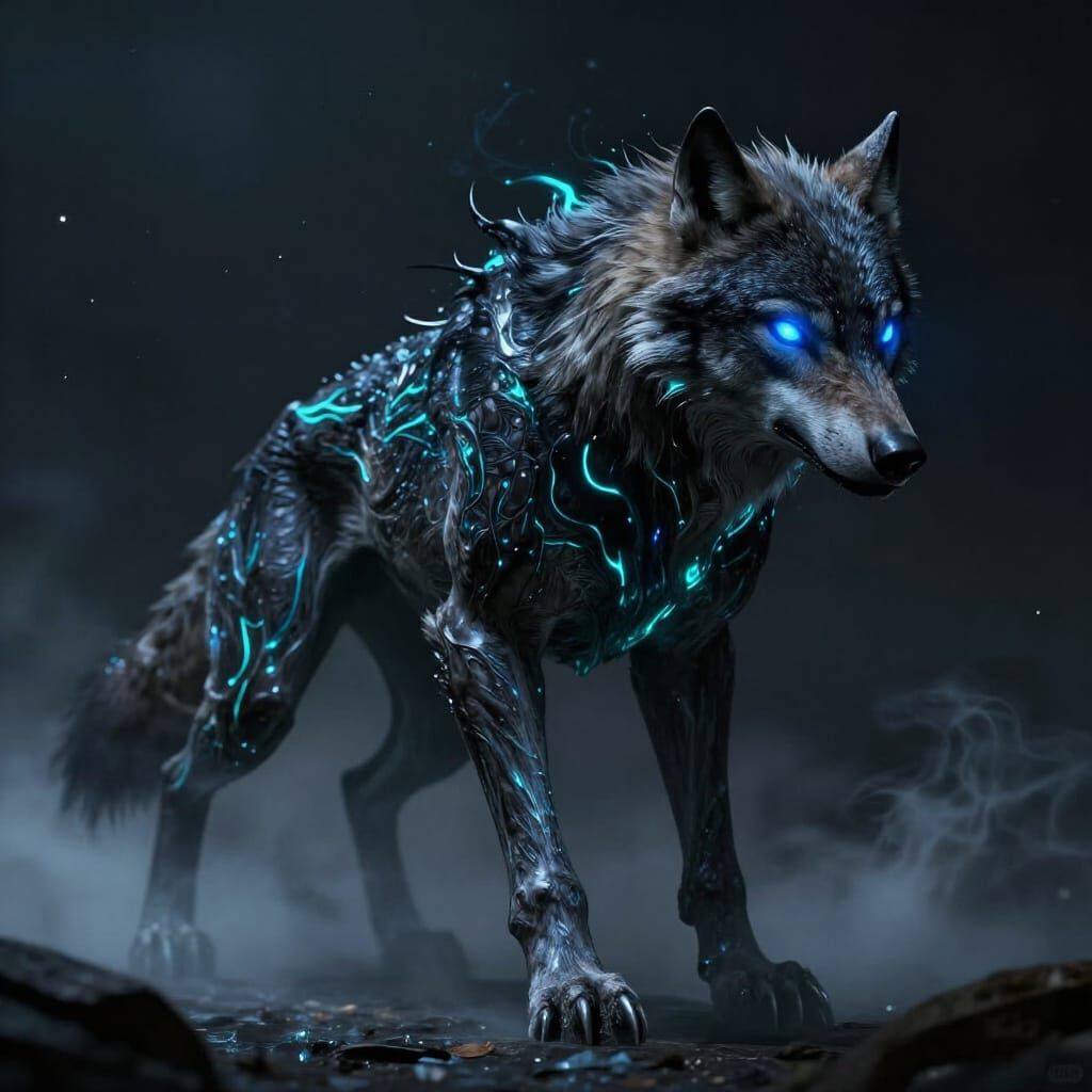 Cosmic Wolf Creature in Dark Sci-Fi Style