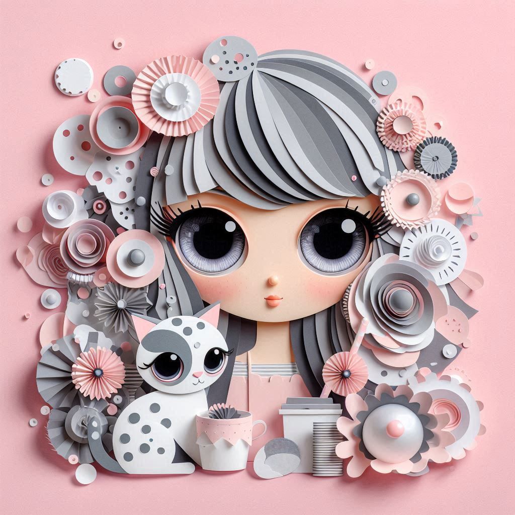 Pink and grey paper art.