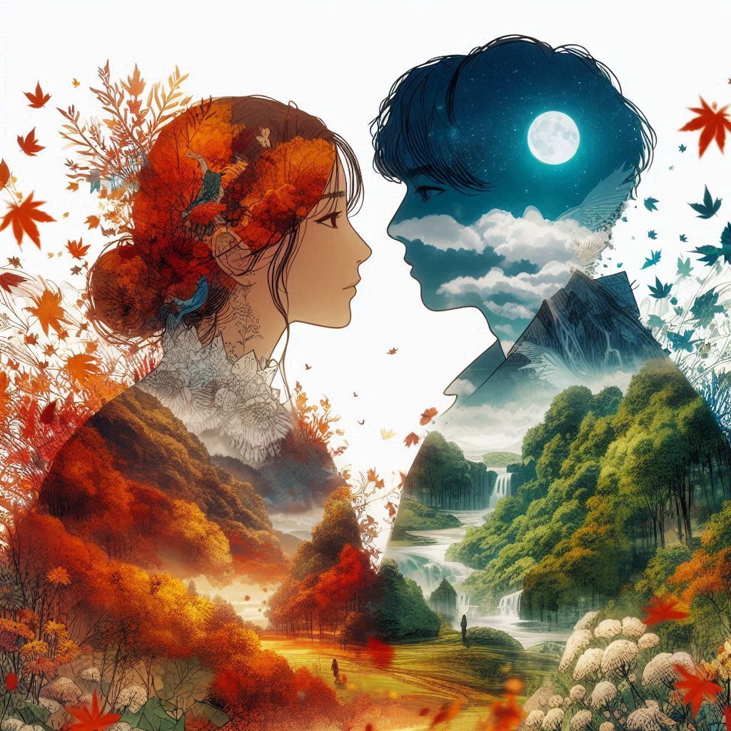 Double exposure couple portrait