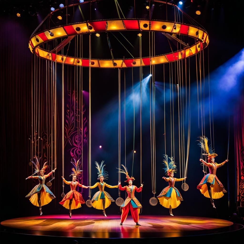 Cirque du Soleil Stringed Puppets Performing AI Generated Artwork