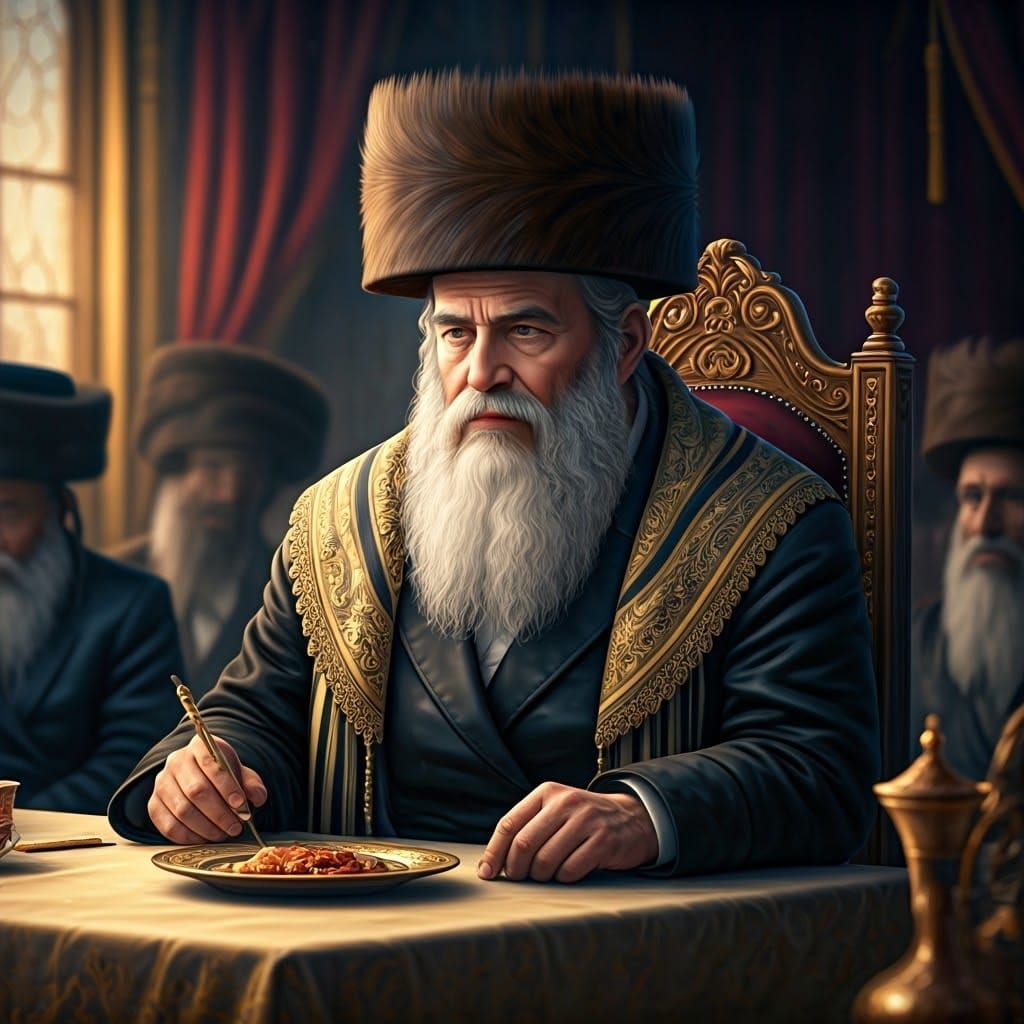 Regal Hasidic Leader in Opulent Tish Setting
