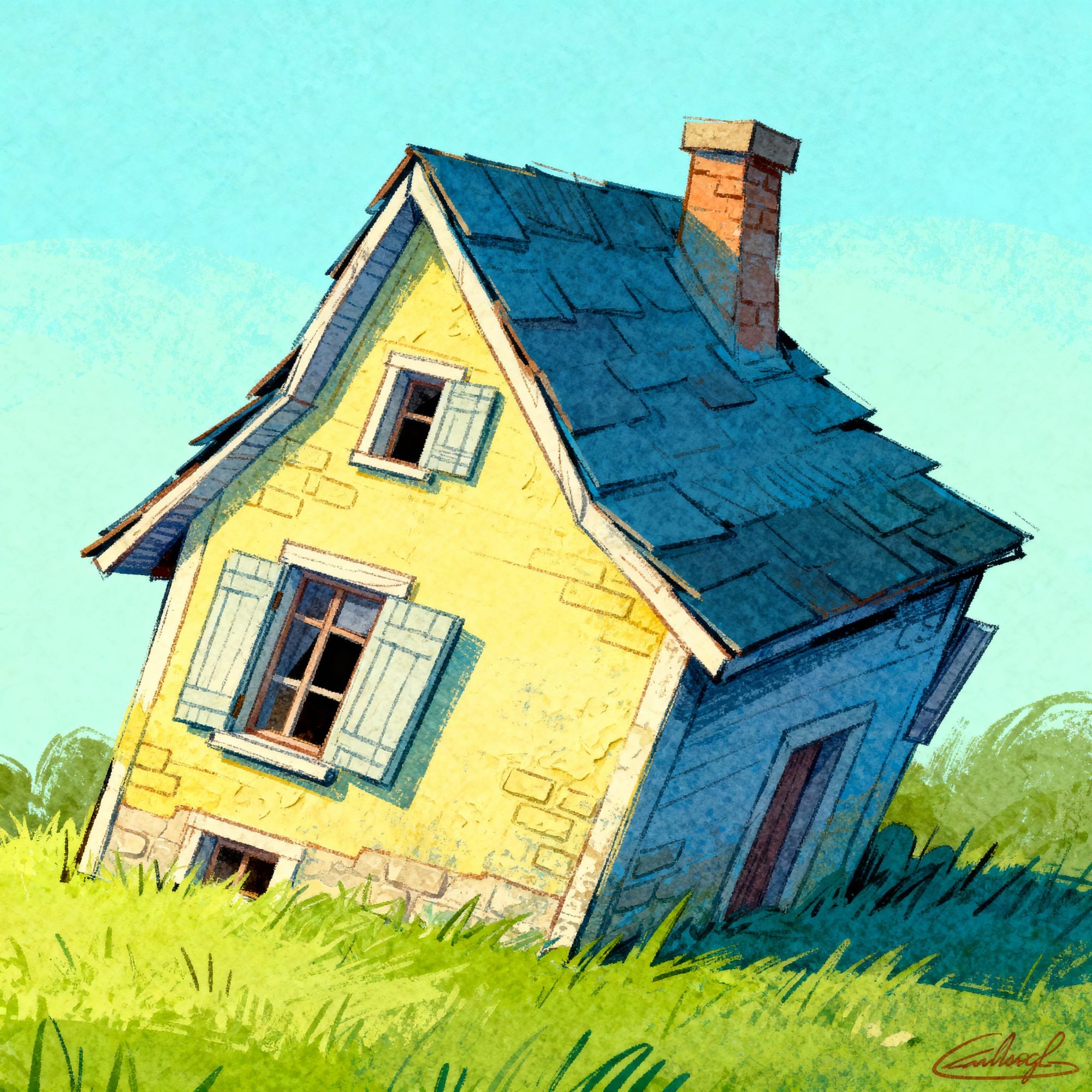 Simulated tactile textures, digitally-signed stylization of clip-art wonky-house