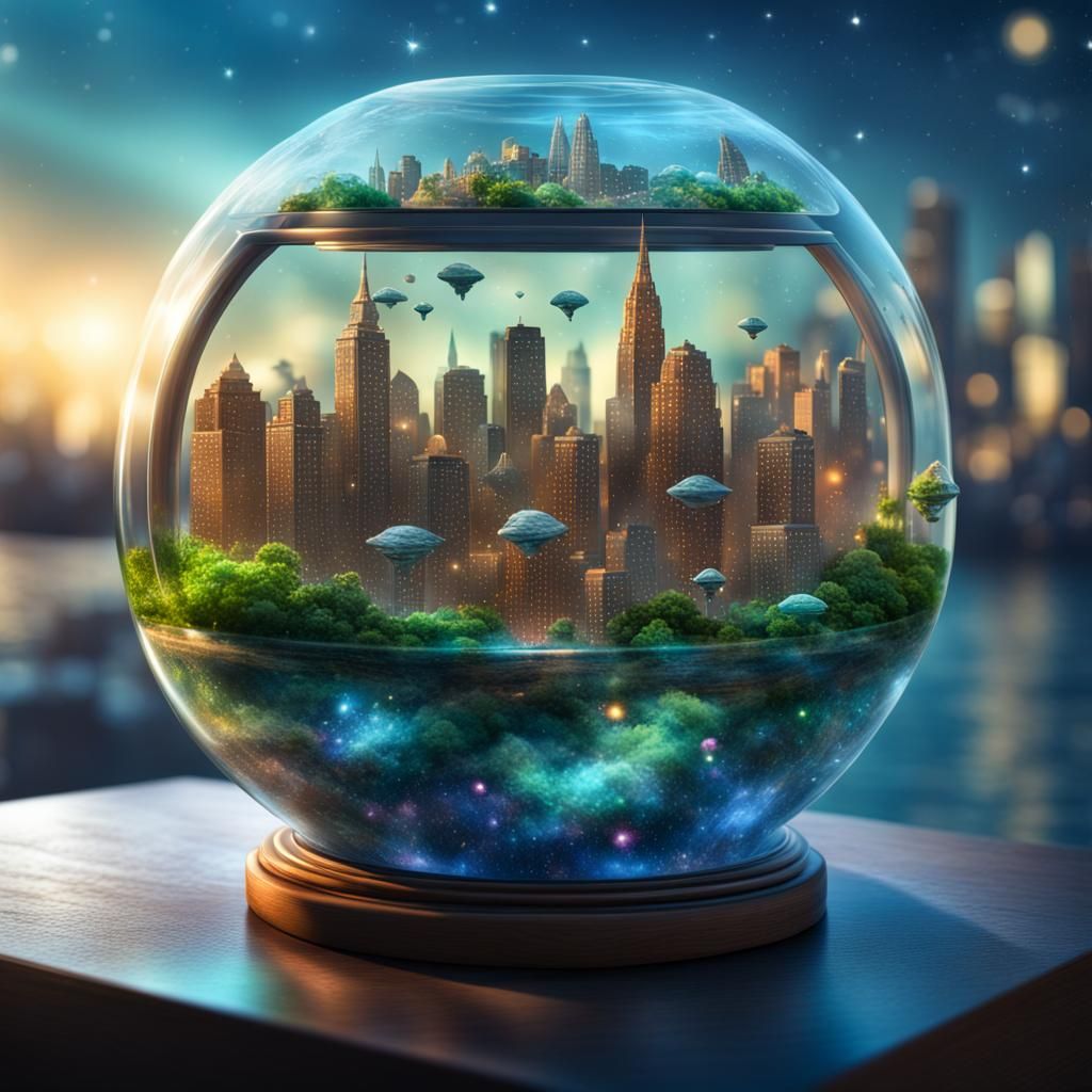 Terrarium Metro City in Glass Case AI Generated Artwork NightCafe