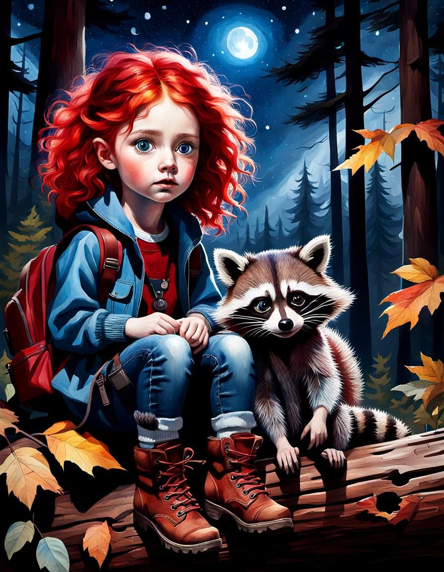 A girl and her raccoon