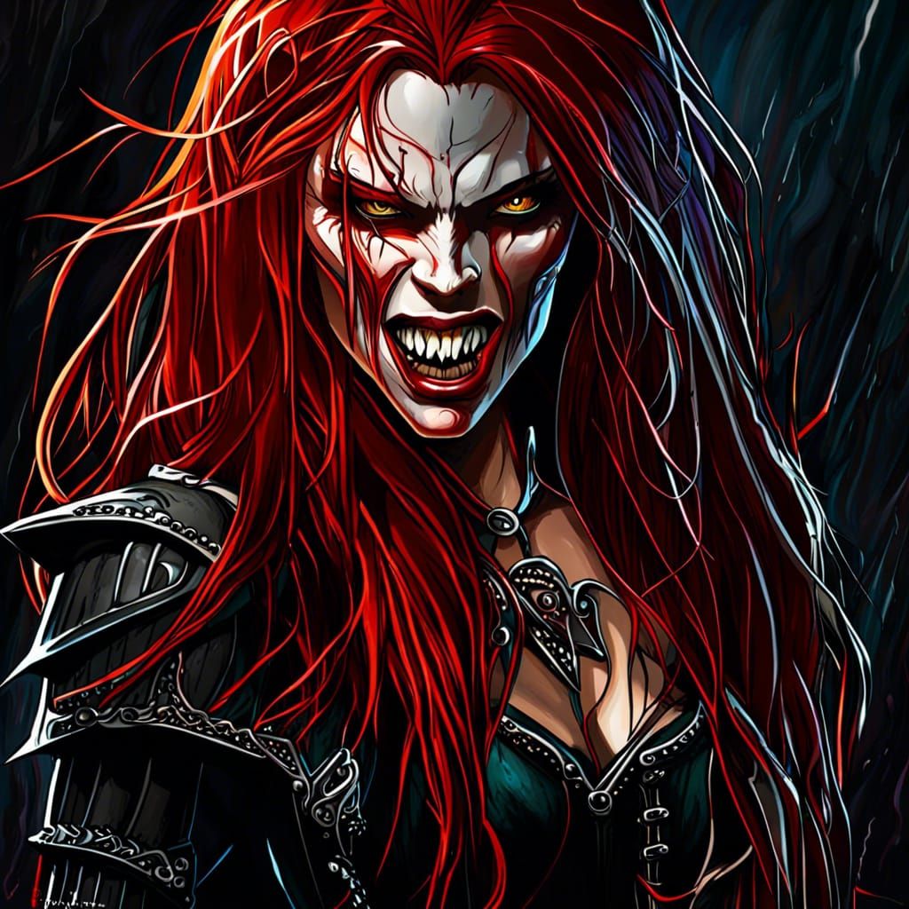 Vampire Warrior With Long Red Hair  by @rwilco12