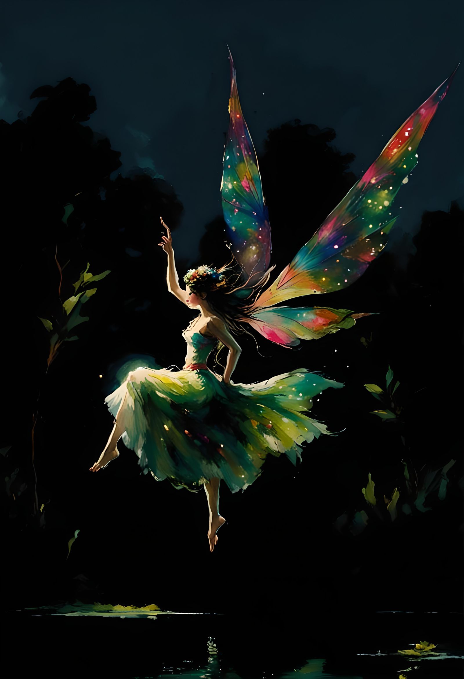 Whimsical fairy, , shimmering beautiful wings on her back th...