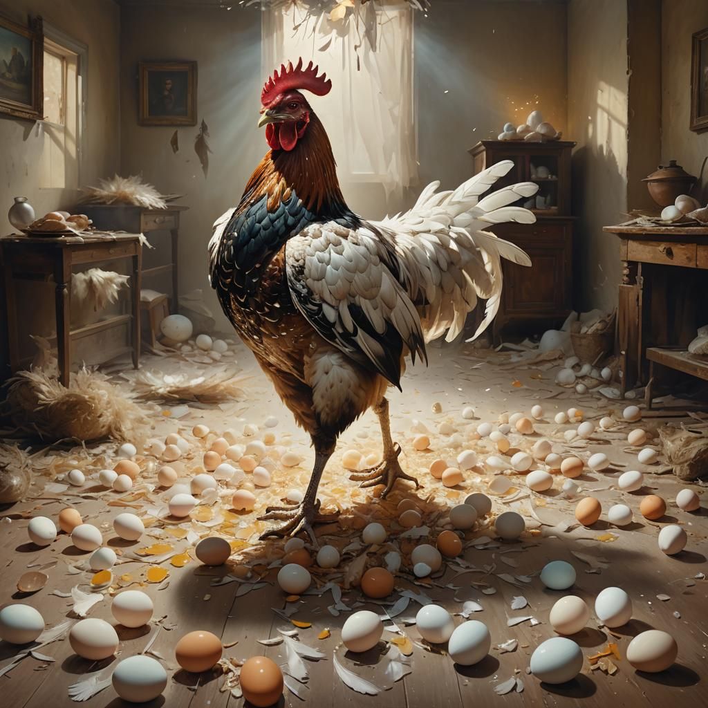 Half man, half chicken. Eggs were involved in the process. Feathers were necessary yet awkward.