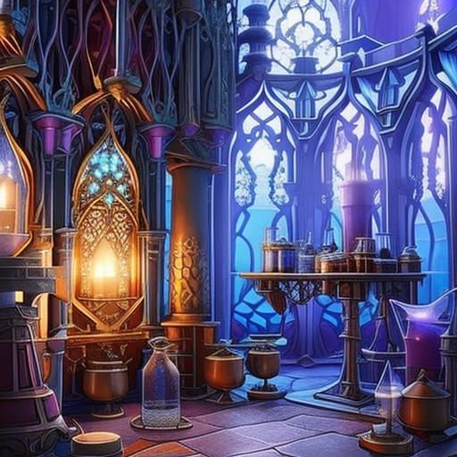 Intricately detailed alchemist's potion lab | storybook | shadowdepth ...