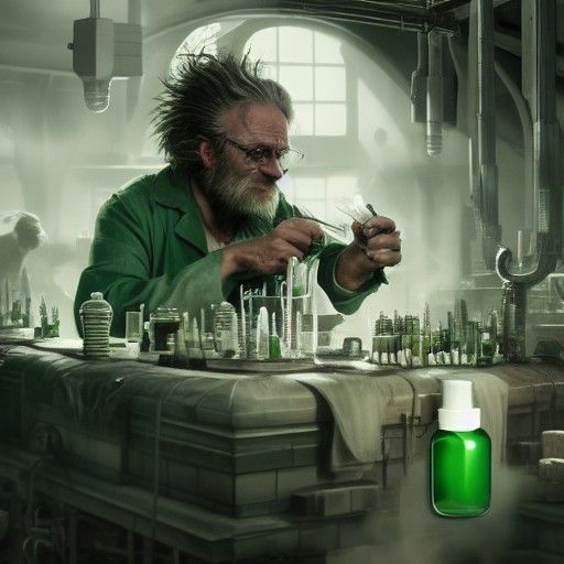a mad scientist making a green deadly serum in a test tube