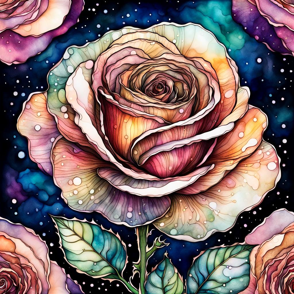 Intricately detailed alcohol ink illustration, A celestial r...