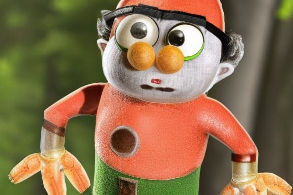 Buster the Body Crab, little lumberjack mite, cartoon guy in...
