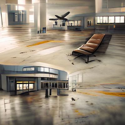 Realistic matte painting of an empty abandoned modern airpor...