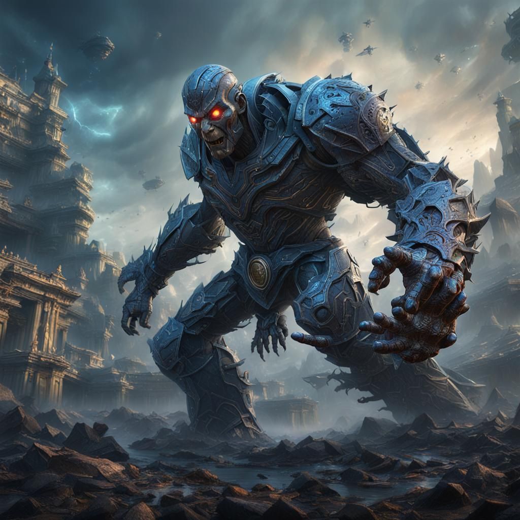 The evil cold eyes colossus  voxis machine  
Fights on!
