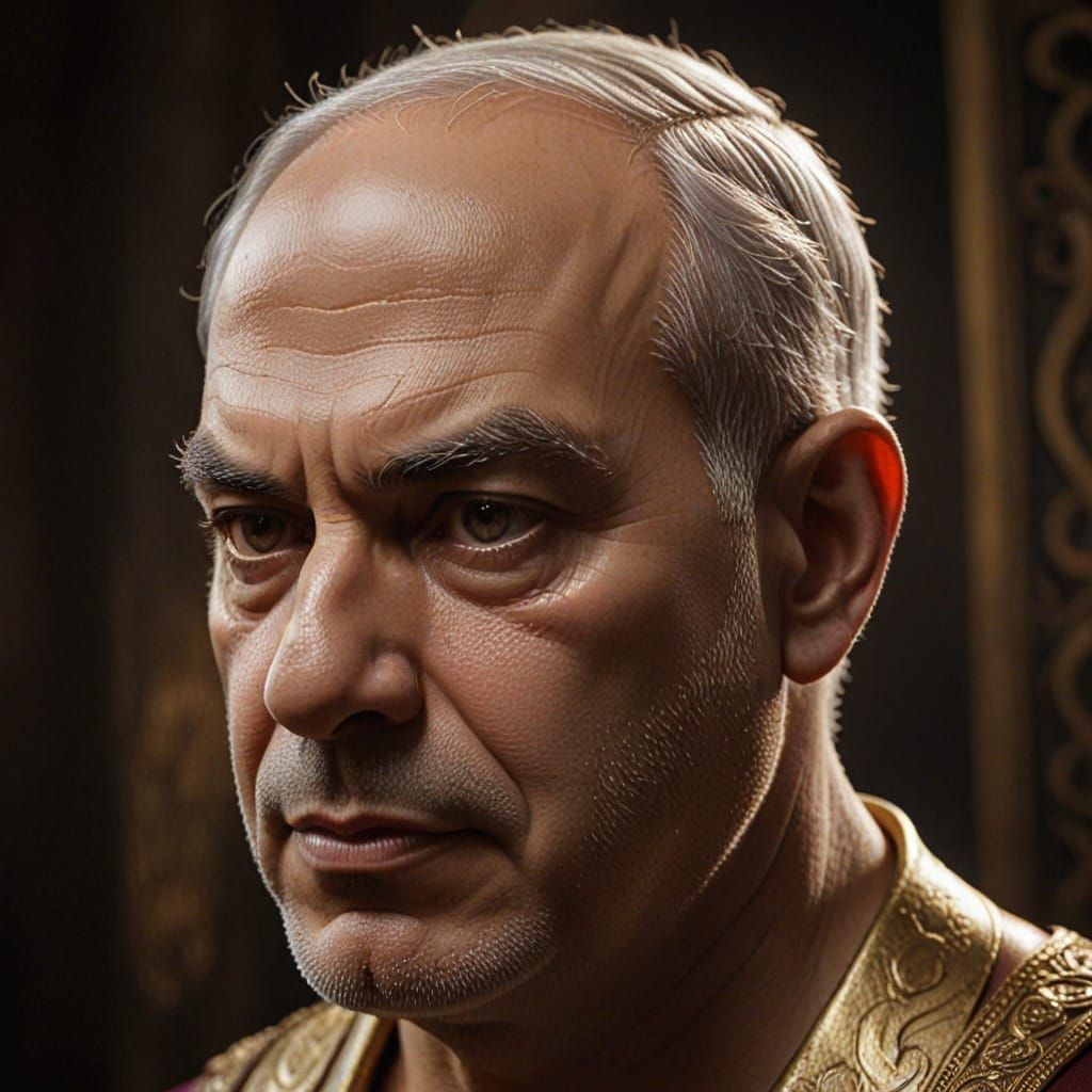 Surreal Digital Painting of Bibi Netanyahu's Face Sculpted o...