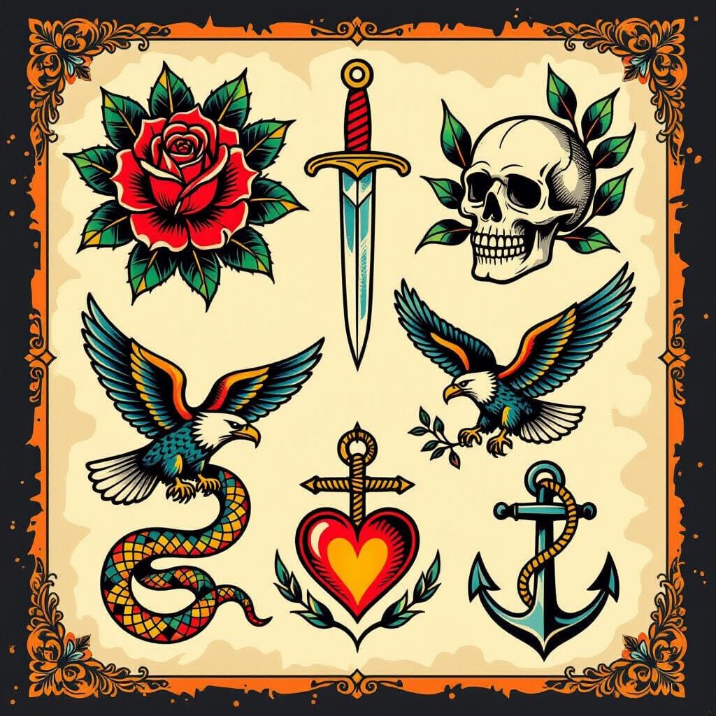 Traditional American Tattoo Flash Sheet  by @RoyalPrince