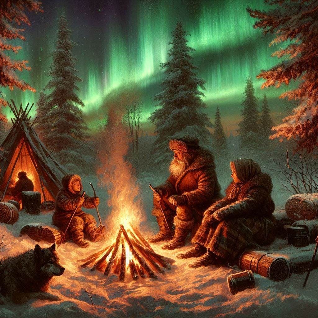 A Serene Snowy Northern Night Landscape in the early 1800s