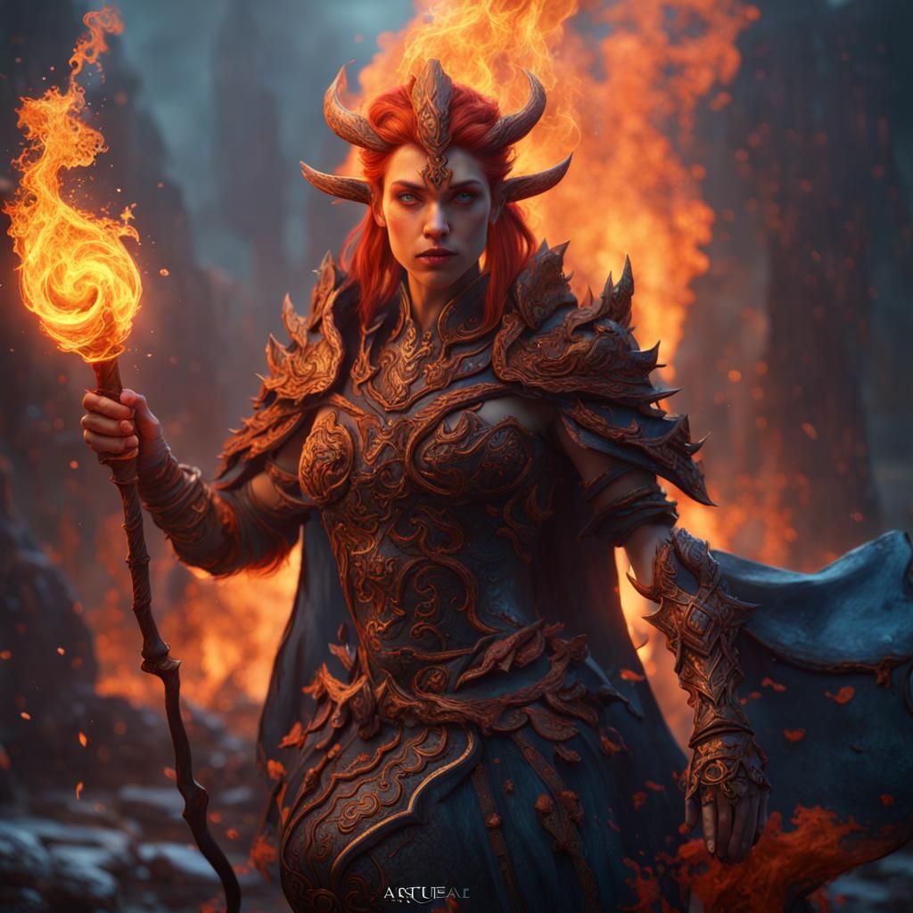 Detailed Fire Genasi Fantasy Concept Art